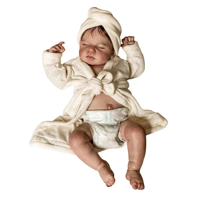 48cm Full Vinly Body Reborn Dolls Loulou Lifelike Hand-drawn Skin Venis  Close Eyes White Bathrobe Set Can Be Water ShopOnlyDeal