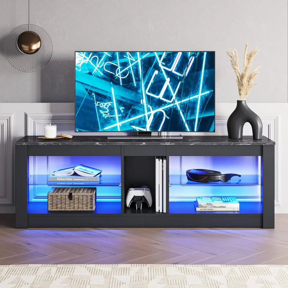 Modern TV Stand With Open Shelf Storage Cabinet for 62 Inch TV | Furniture Brown Stands Table Supports Living Room Home ShopOnlyDeal