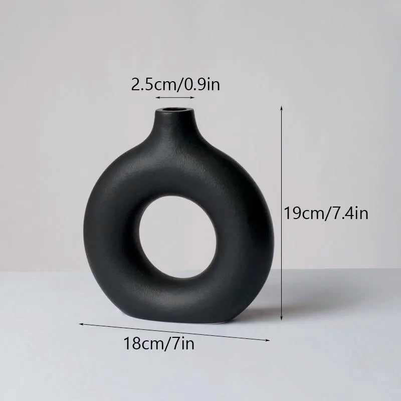 Vilead Black Circular Hollow Ceramic Vase Donuts Nordic Flower Pot Home Decoration Accessories Office Living Room Interior Decor ShopOnlyDeal