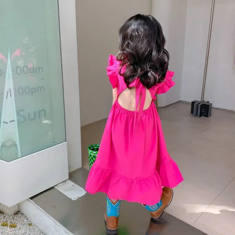 Dress for Girls 2-7 Years | Beibei Korean-Inspired Summer Dress with Floral Edge & Open Back | Perfect for Christmas & Halloween Parties ShopOnlyDeal