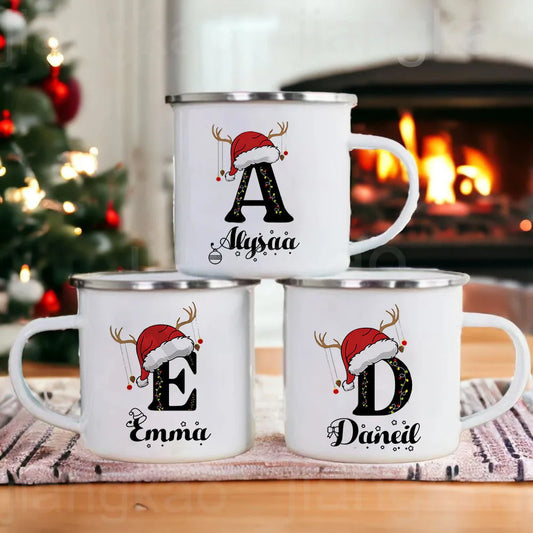 Personlized Christmas Cup Initial with Name Hot Cocoa Chocolate Mug Drink Jiuce Enamel Mugs Xmas Gifts for Kids Friends Family ShopOnlyDeal