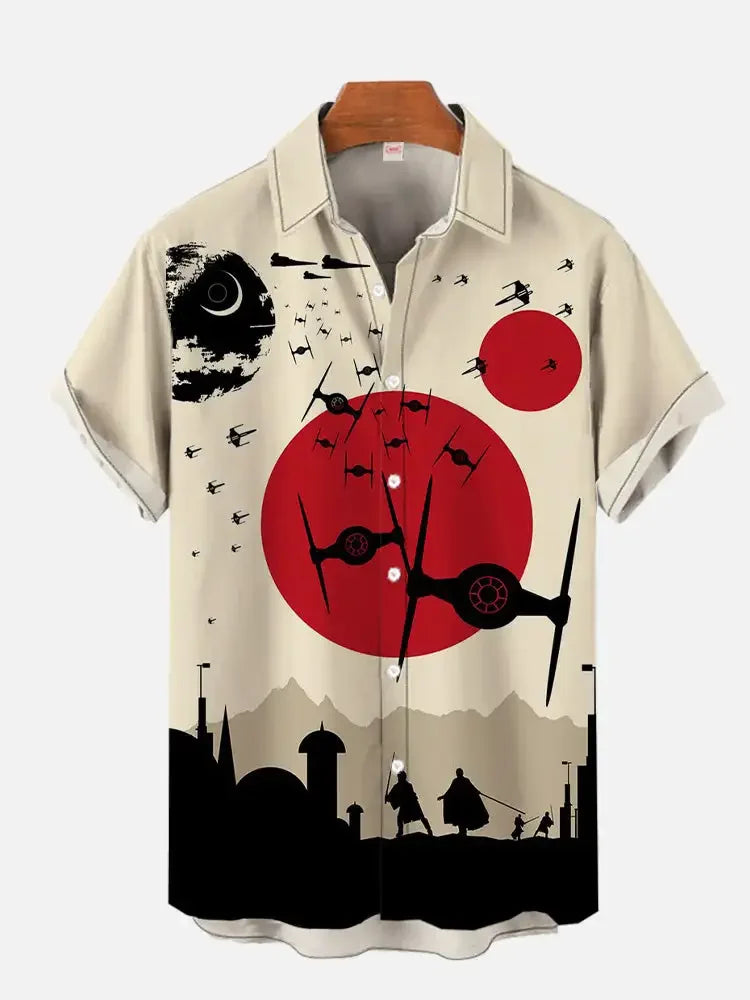 Japanese High-End Art Style Aircraft Print Men's Short-Sleeved Shirt | Casual Men's Hawaiian Short-Sleeved Top | 2024 New Men's Shirt ShopOnlyDeal