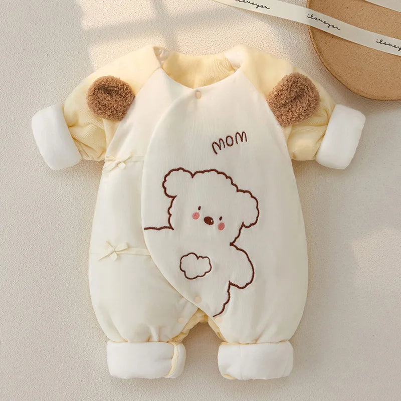 Winter Newborn Romper Cotton Thicken Baby Jumpsuit Girl Boy Cartoon Embroidery Bear Infant One-Pieces Onesie Babies Clothes 0-3M ShopOnlyDeal