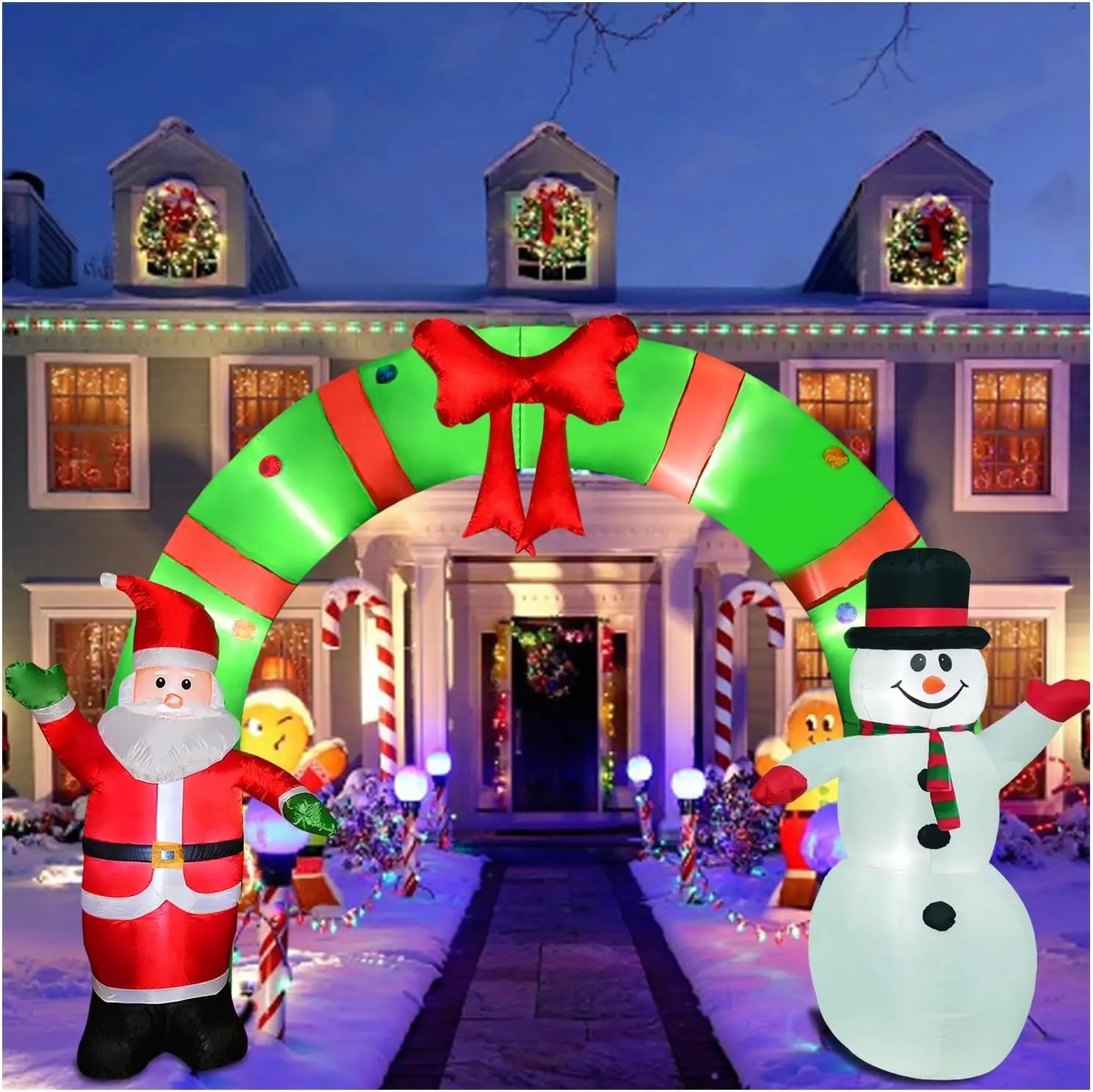 12 Ft Lighted Christmas Inflatable Archway, Inflatable Santa Claus and Snowman Arch Indoor and Outdoor Holiday Decorations, ShopOnlyDeal