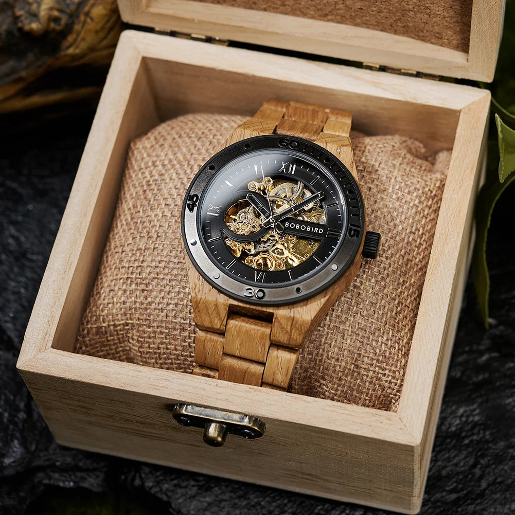 Top Luxury Men's Watches BOBO BIRD Mechanical Wristwatch Wooden Relogio Masculino Custom Father's Day Gift Wooden Box ShopOnlyDeal