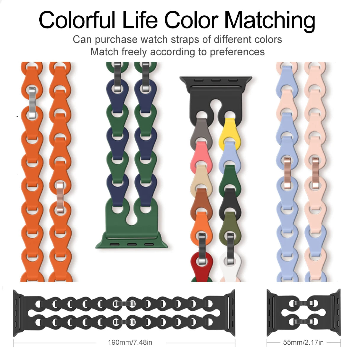 Silicone Strap for Apple Watch Band | Chain Bracelet | 49mm, 45mm, 44mm, 42mm, 41mm, 40mm, 38mm | Compatible with iWatch 3, 4, 5, 6, 7, SE, 8, Ultra ShopOnlyDeal