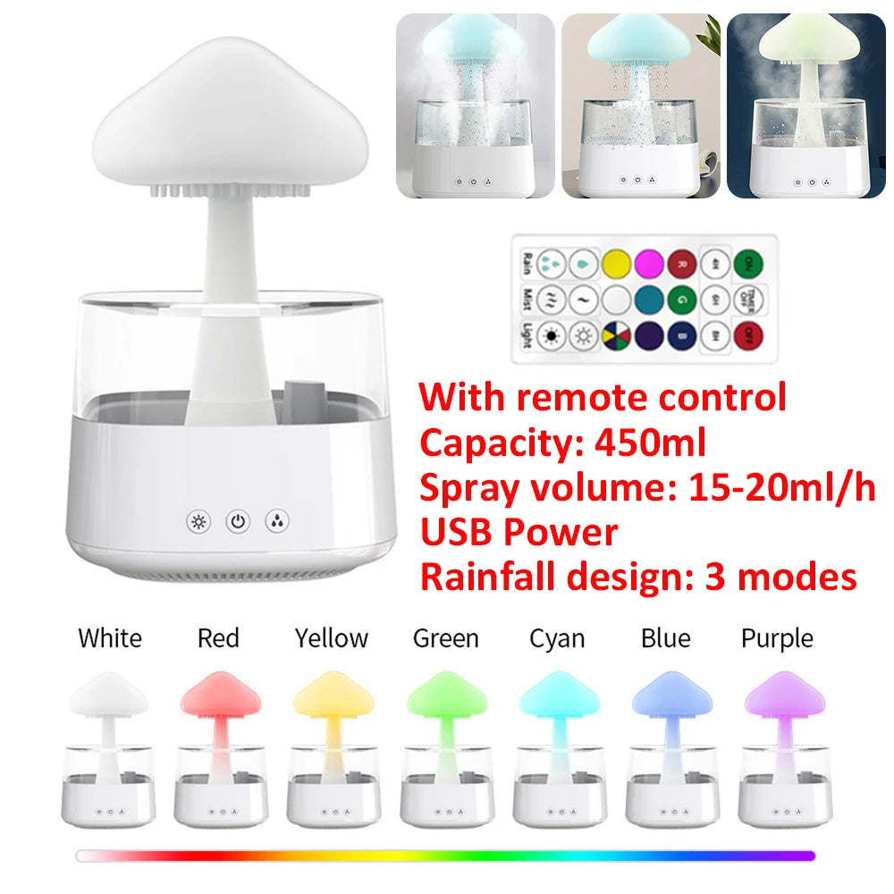 Mushroom Rain Air Humidifier Colorful Night Lights Electric Aroma Diffuser Rain Cloud Smell Distributor Relax Water Drops Sounds ShopOnlyDeal