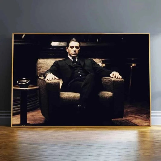 Vintage Art Canvas Black and White Photo Painting Godfather Sitting on Sofa Home Bedroom Living Room Home Nostalgic Decor ShopOnlyDeal