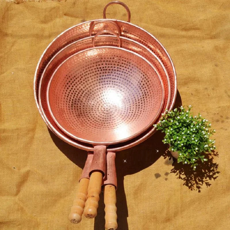 Pure Copper Frying Pan Handmade Double /Single Handle Thick Pot  Wok ShopOnlyDeal