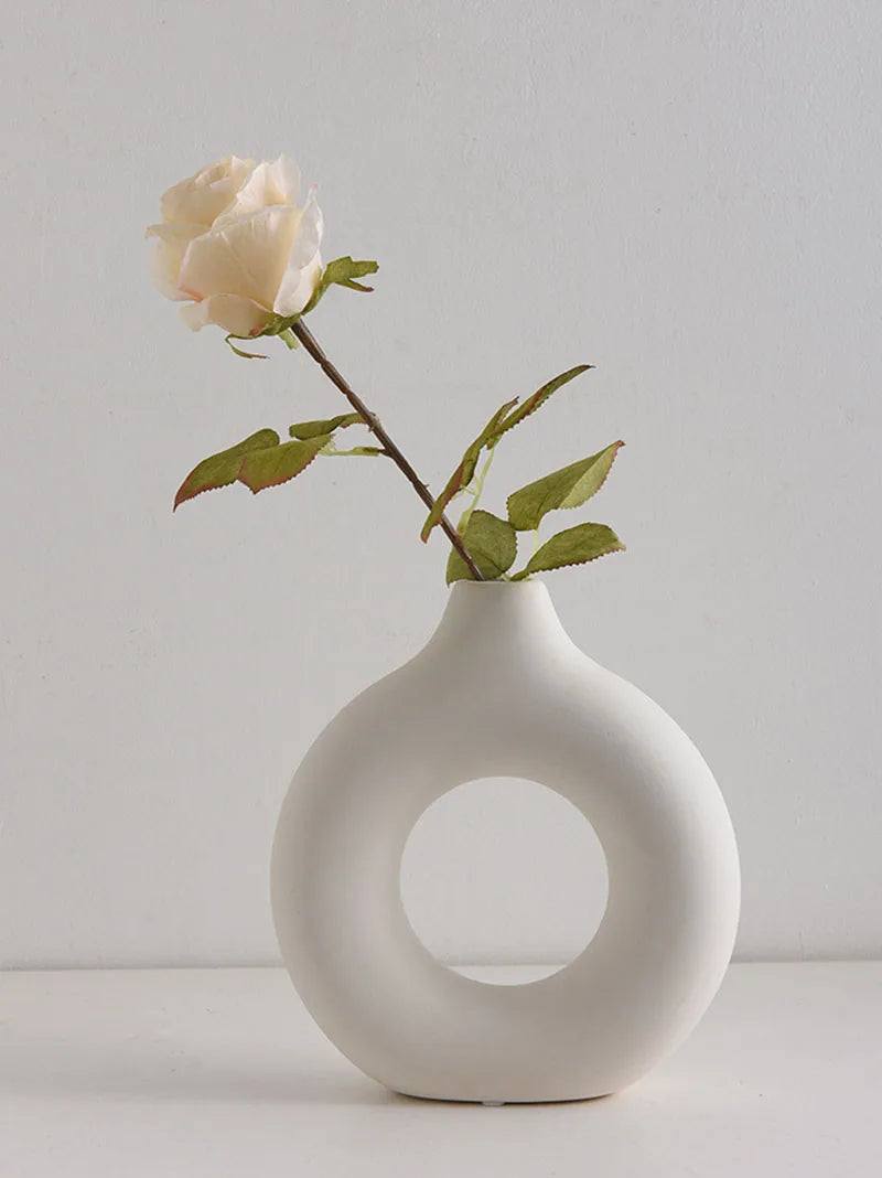 Vilead Black Circular Hollow Ceramic Vase Donuts Nordic Flower Pot Home Decoration Accessories Office Living Room Interior Decor ShopOnlyDeal