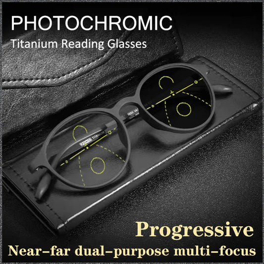 Transitional Photochromic Multifocal TR90 Round frame reading glasses men's progressive anti-blue Women's Ultra-light Glasses ShopOnlyDeal