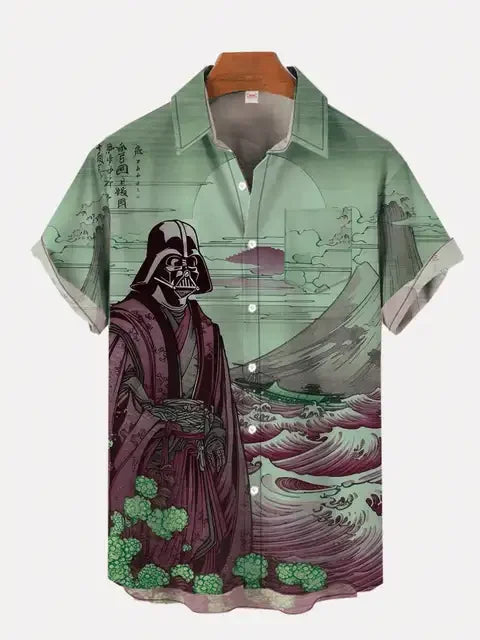 Ukiyo-e Retro Masked Samurai Landscape Painting Print Men's Short-Sleeved Shirt | Loose Large Size S-5XL ShopOnlyDeal