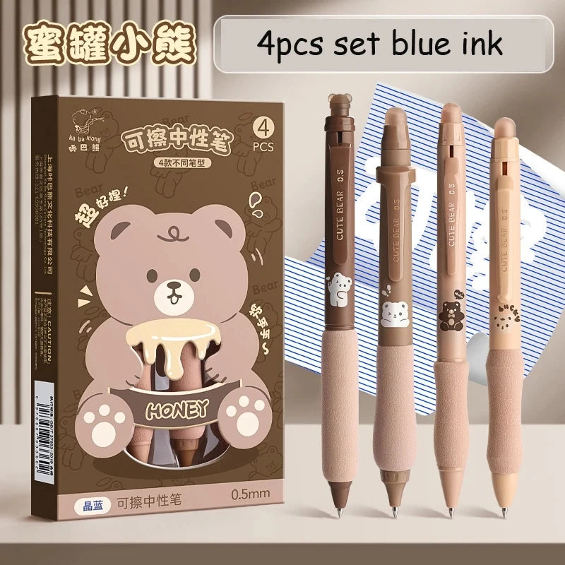 4pcs Erasable Pen Set Black Blue Ink Soft Grip Kawaii Gel Pen School Supplies Japanese Kawaii Stationery Aesthetic Pens ShopOnlyDeal