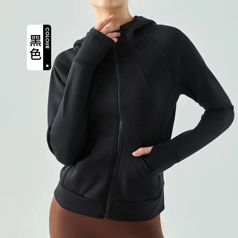 Soft Air Layer Sports Coat Female Autumn | Zippered Hooded Jacket Yoga Suit | Long-Sleeved Loose Fitting Running Fitness Suit Top ShopOnlyDeal