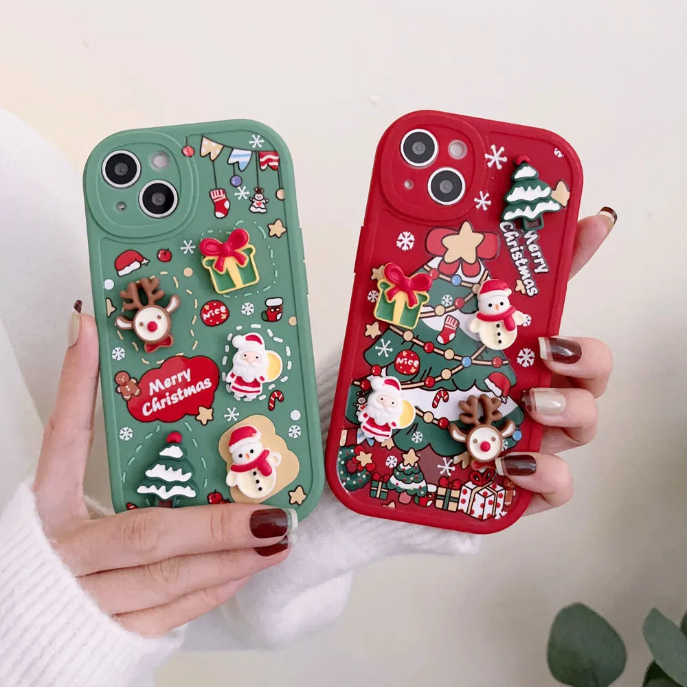 3D Merry Christmas Santa Tree Cute Phone Case for iphone 15 14 13 Pro Max 12 11 X XS XR 7 8 Plus SE 2024 New Years Soft Cover ShopOnlyDeal