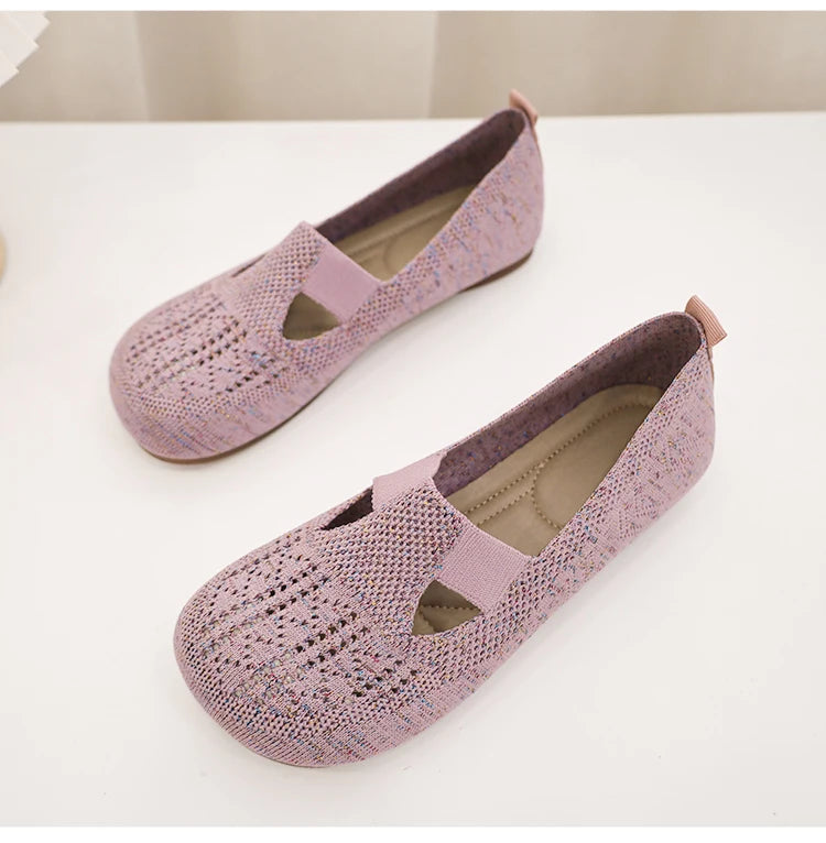 Hollow-out Loafers Autumn Casual Shoes Women Flat Heel Square Toe Sneakers Summer Barefoot Shoes Moccasin Women Knitted Flats ShopOnlyDeal