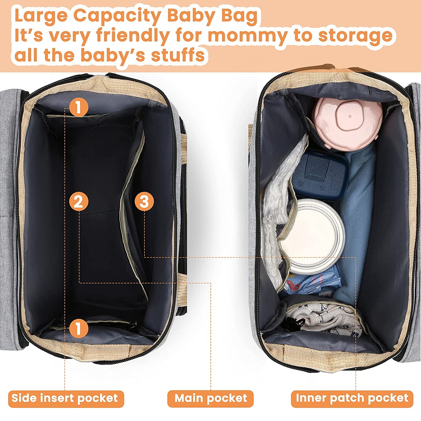 Fashionable Mommy Bag Folding Baby Bed Mother Large Capacity Portable Milk Bottle Diaper Double Shoulder Mom's Bag ShopOnlyDeal