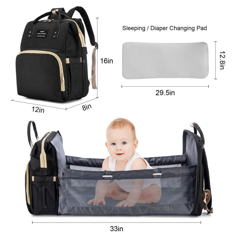 Foldable Baby Crib with Changing Pad Diaper Bag Backpack  USB Interface Babies Bags   Station pañaleras para ShopOnlyDeal