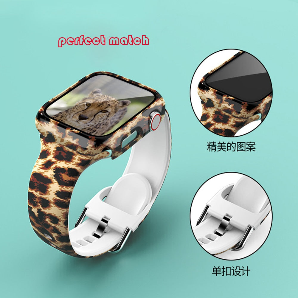 Box+Glass+Case+Strap For Apple Watch band 38mm 44mm 40mm 42mm Printed watchband Silicone correa bracelet iWatch 3 4 5 6 se Strap ShopOnlyDeal