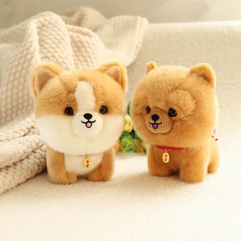 ZU Kawaii Teddy Pets Lifelike Fluffy Puppy Soft Doll Cute Small Chow Pomeranian Corgi Yorkie Plush Toys with Charm Gift For Girl ShopOnlyDeal