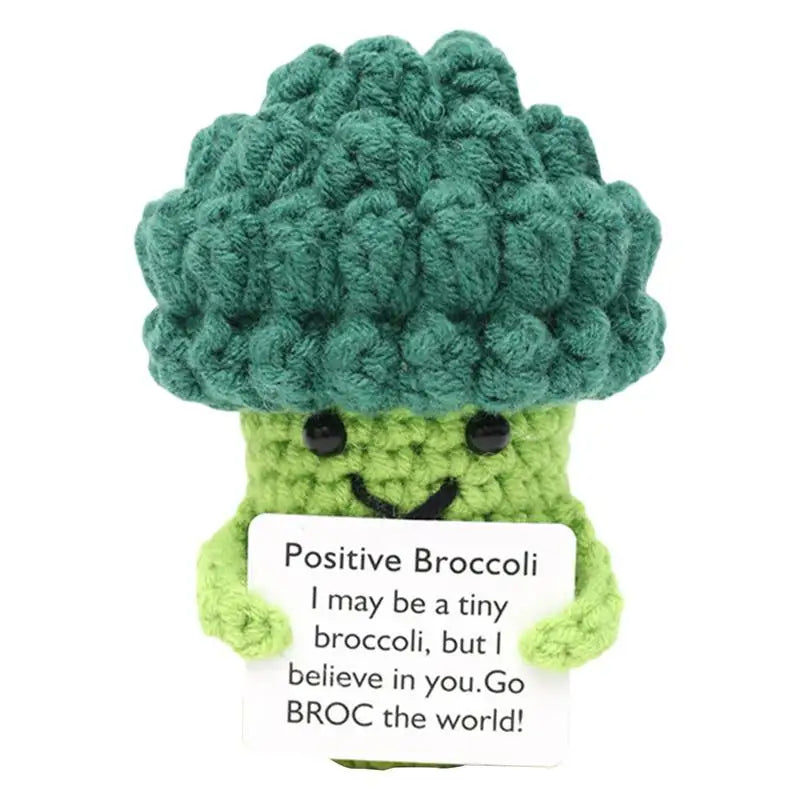 1Pcs Positive Crocheted Vegetable with Encouraging Card Emotional Support Handmade Knitting Broccoli Toy Doll Kids Adult ShopOnlyDeal