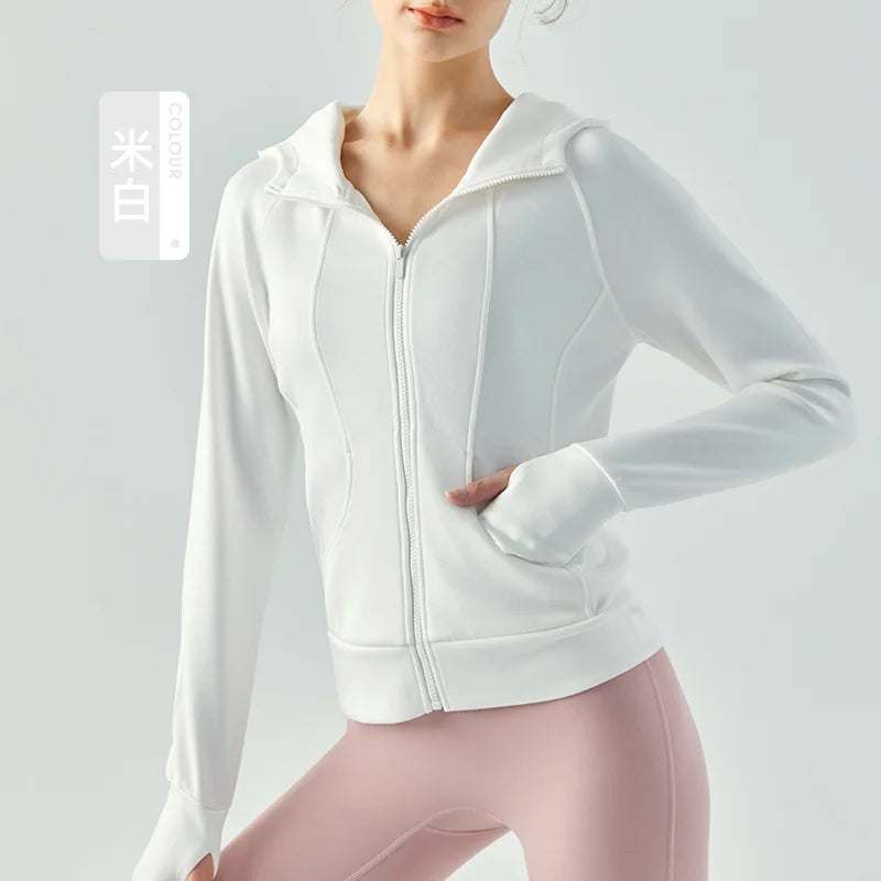 Soft Air Layer Sports Coat Female Autumn | Zippered Hooded Jacket Yoga Suit | Long-Sleeved Loose Fitting Running Fitness Suit Top ShopOnlyDeal