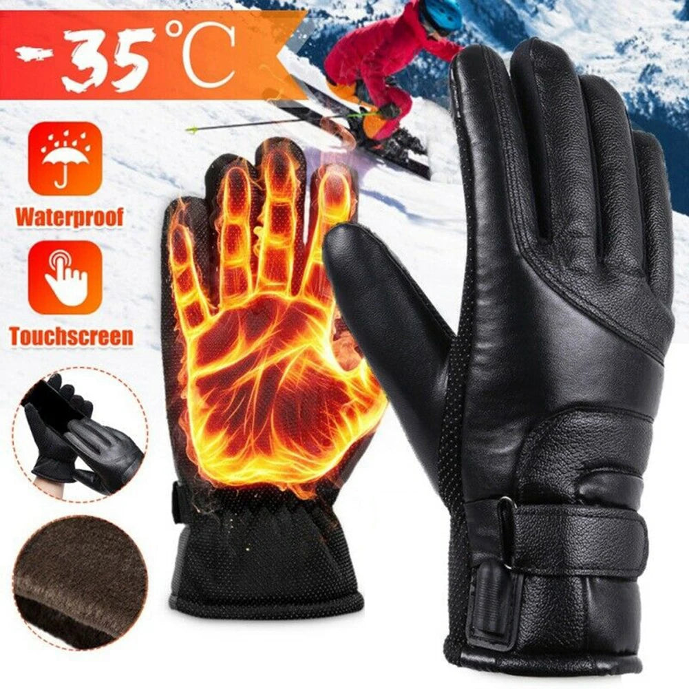 USB Winter Electric Warming Gloves Waterproof Leather Heating Gloves Soft Winter Outdoor Warm Gloves for Fishing Riding Cycling ShopOnlyDeal