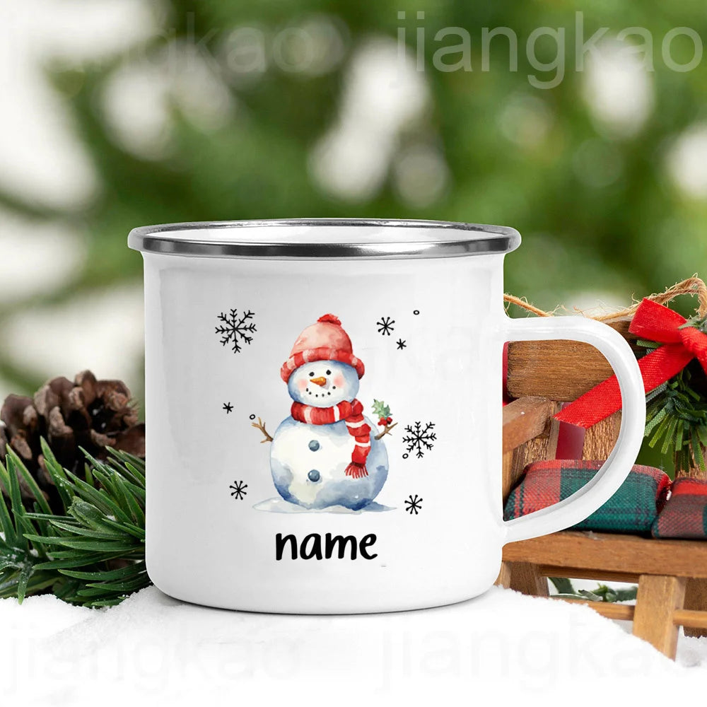 Personlized Cookie Snowman with Name Mug Hot Cocoa Chocolate Mug Drink Jiuce Cup Christmas Decor Enamel Mugs  Xmas Gift for Kids ShopOnlyDeal