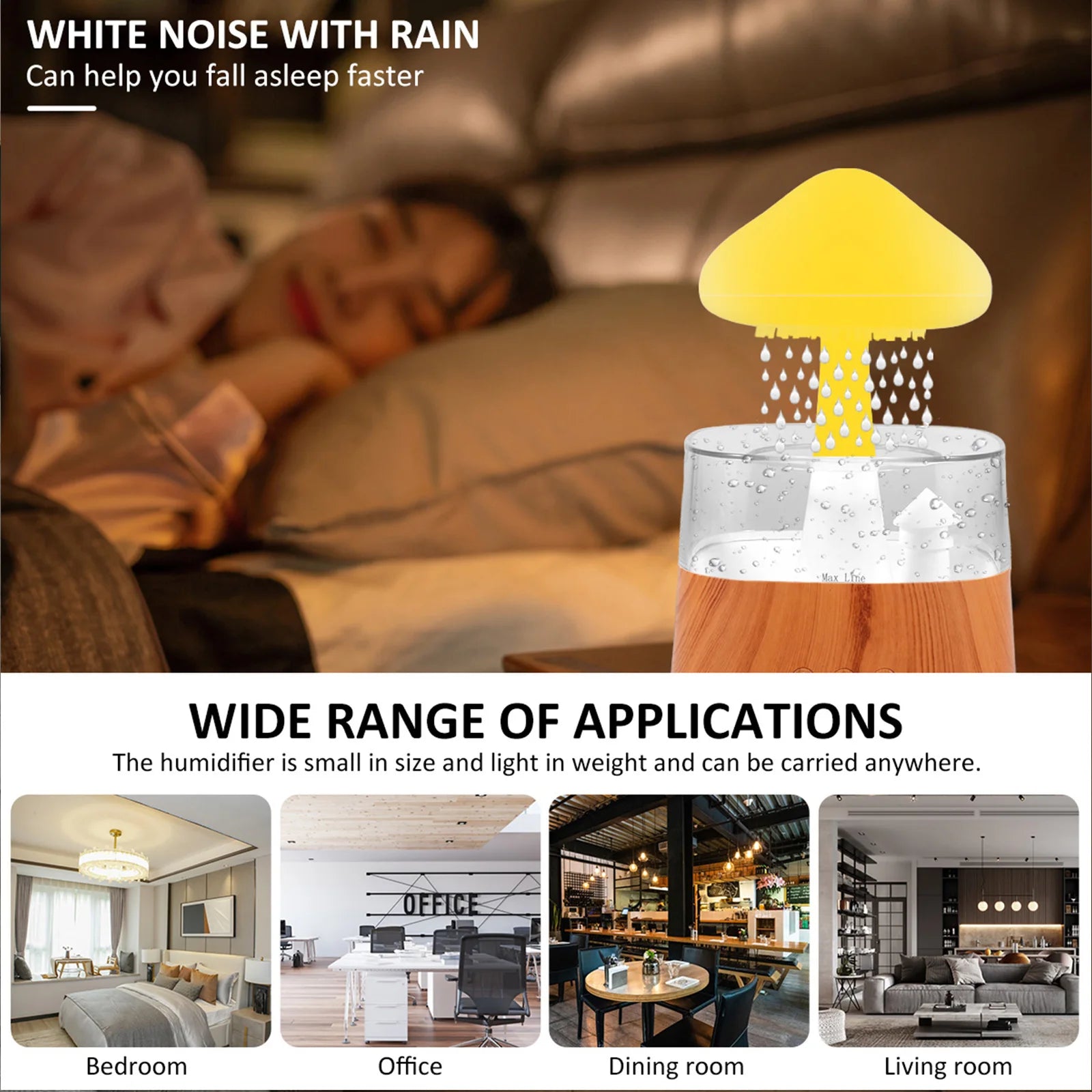 300/450ml 7 Colours Lights Cloud Rain Humidifier Raindrop Humidifier Multifunctional Aroma Diffuser Humidifier for Desk Bedside ShopOnlyDeal