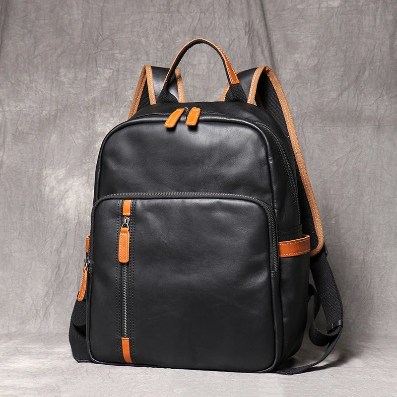 Vintage Real Leather Men's Backpack First Layer Cowhide Travel Backpack Leisure College School Bag Man Satchel Bag Leathfocus ShopOnlyDeal