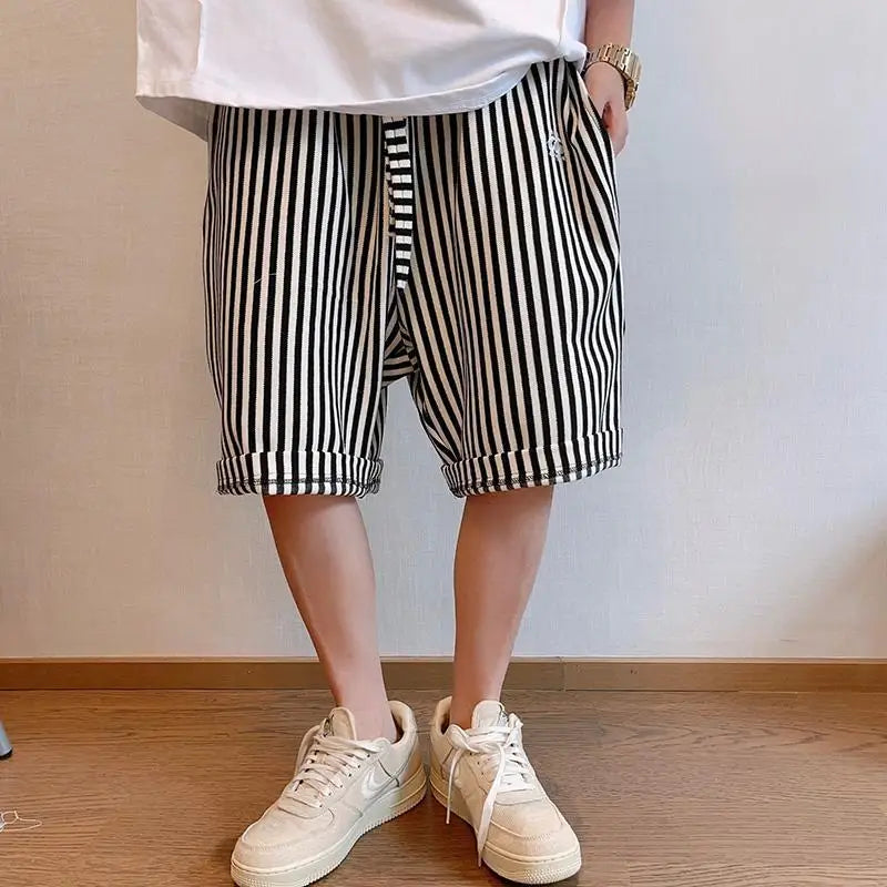 High Street Loose Casual Oversized Vertical Stripes Pants | Slimming Cropped Pants for Men ShopOnlyDeal