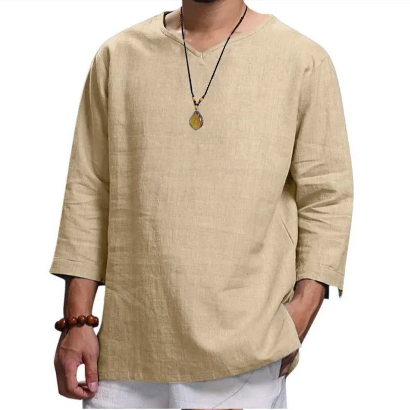 Men's New 3/4 Sleeve Loose Solid Casual Large Pullover Shirt ShopOnlyDeal