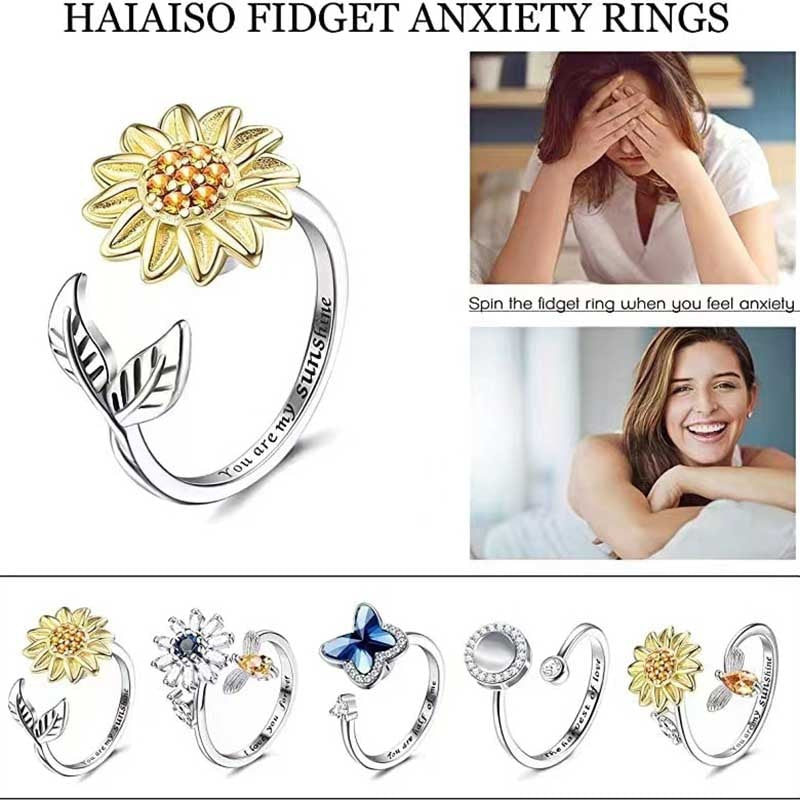 Satinless Steel Sun Rings For Women Anti Stress Anxiety Fidget Sunflower Sun Star Ring Party Aesthetic Jewelry Gift Bijoux Femme ShopOnlyDeal