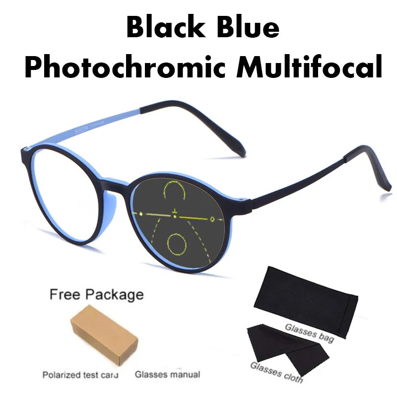 Transitional Photochromic Multifocal TR90 Round frame reading glasses men's progressive anti-blue Women's Ultra-light Glasses ShopOnlyDeal