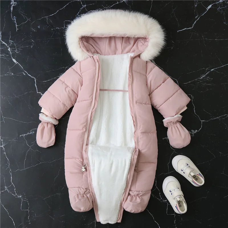 -30℃ Plus Thick Velvet Rompers Baby Padded Warm Bodysuits Clothes Winter Infant Waterproof Hooded One-Pieces Girls Boys Overalls ShopOnlyDeal