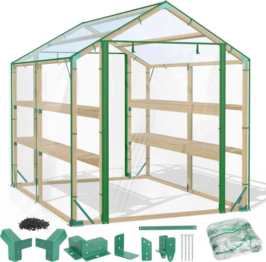 Walk in Greenhouse, 8x6ft Green House for Plants, Include Greenhouse Kit and Greenhouse PVC Cover, for Outdoors Winter ShopOnlyDeal