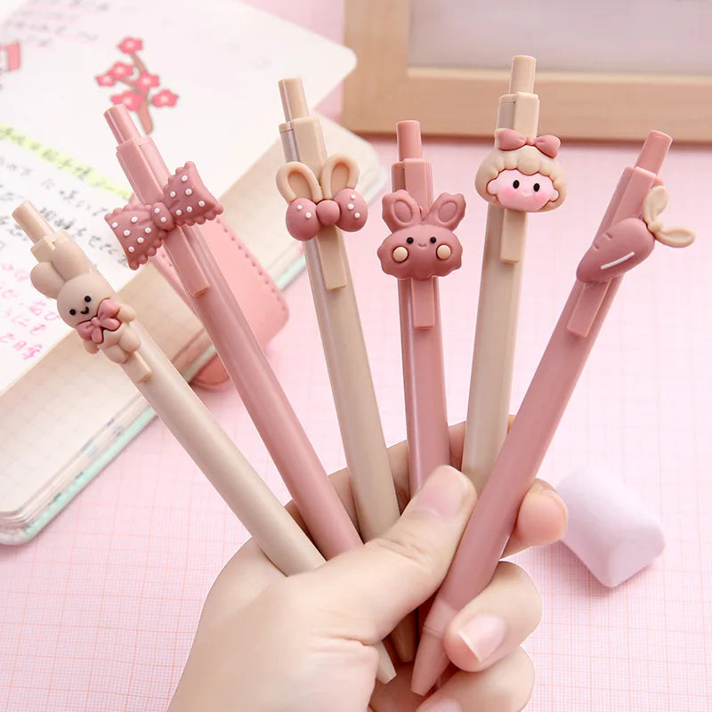 CHEN LIN 5Pcs Cute Sweet Pink Girl and Rabbit Gel Pen Cartoon Press Pen 0.5mm Black School Supplies Stationery Kawaii Funny Pens ShopOnlyDeal