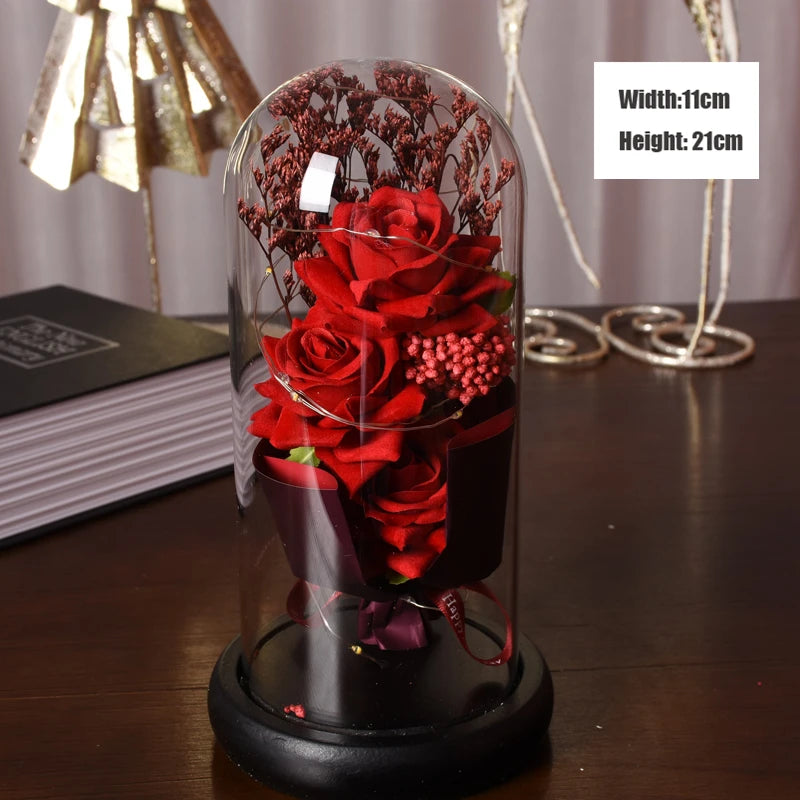 Mothers Day Gift 3 Head Rose LED Eternal Flower Rose Artificial Flower Christmas Wedding Valentine's Day Birthday Gift Home Decor ShopOnlyDeal