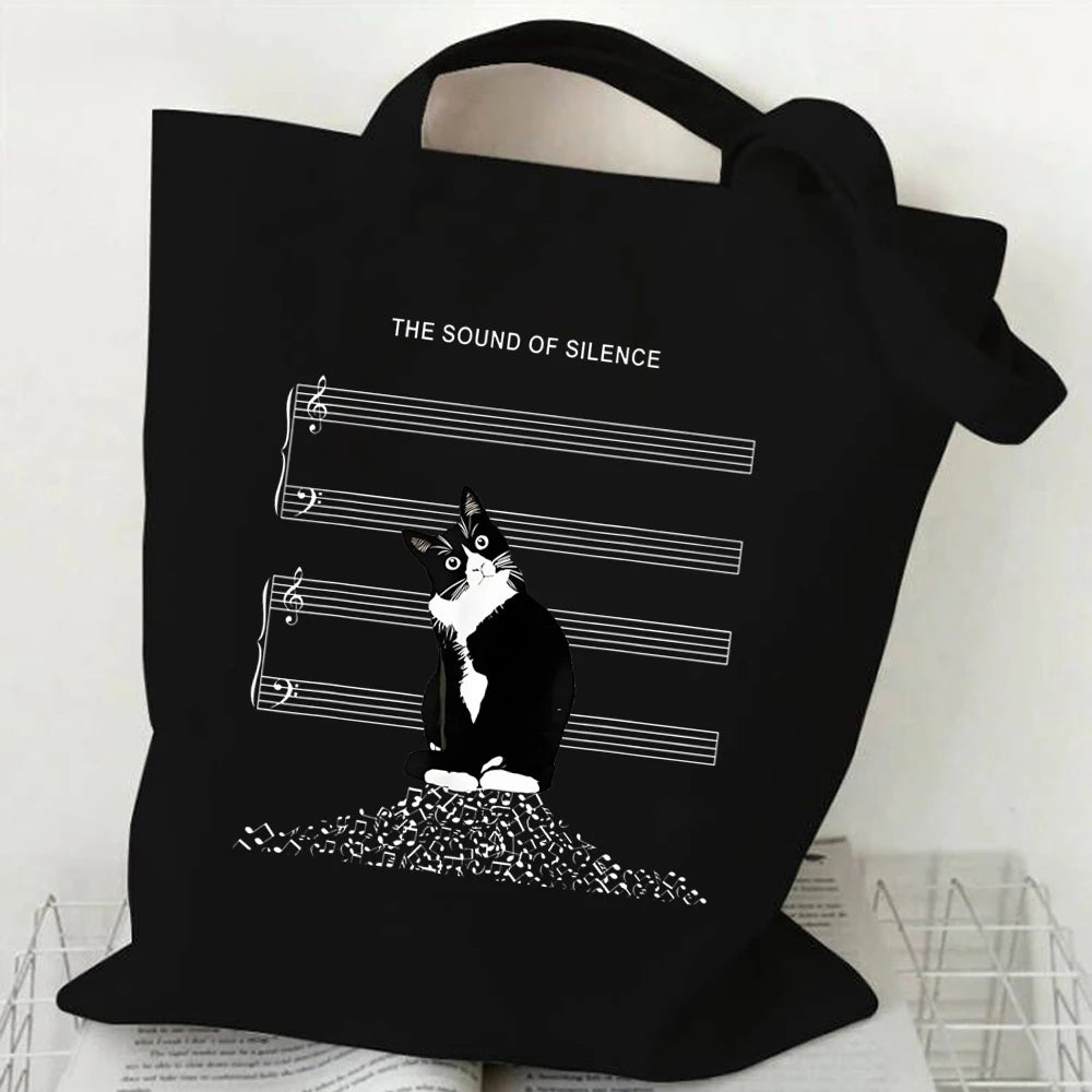 New Cat Series Women Tote Bags Cute Cow Cat Print Canvas Eco Handbag High Capacity Harajuku Fashion Cat Lovers Teen Shoulder Bag ShopOnlyDeal