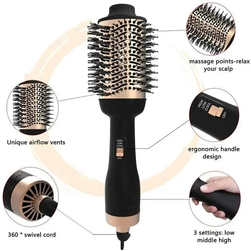 new Gold Hair Dryer & Volumizing Brush Stock One Step Hair Dryer And Styler Electric Hot Air Brush 2024 ShopOnlyDeal