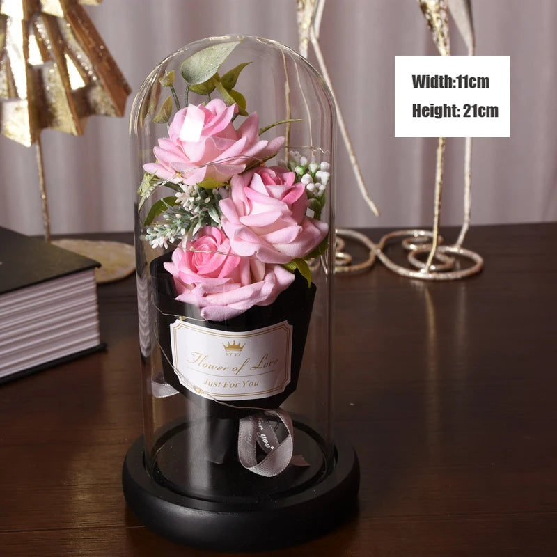 Mothers Day Gift 3 Head Rose LED Eternal Flower Rose Artificial Flower Christmas Wedding Valentine's Day Birthday Gift Home Decor ShopOnlyDeal