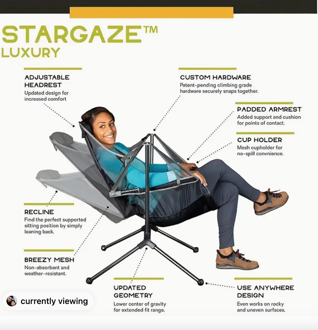 Aluminium Alloy Outdoor Chair Stargaze Recliner: Luxury Camp Chair, Camping Rocking Chair, Garden Swinging Chairs with Bag ShopOnlyDeal