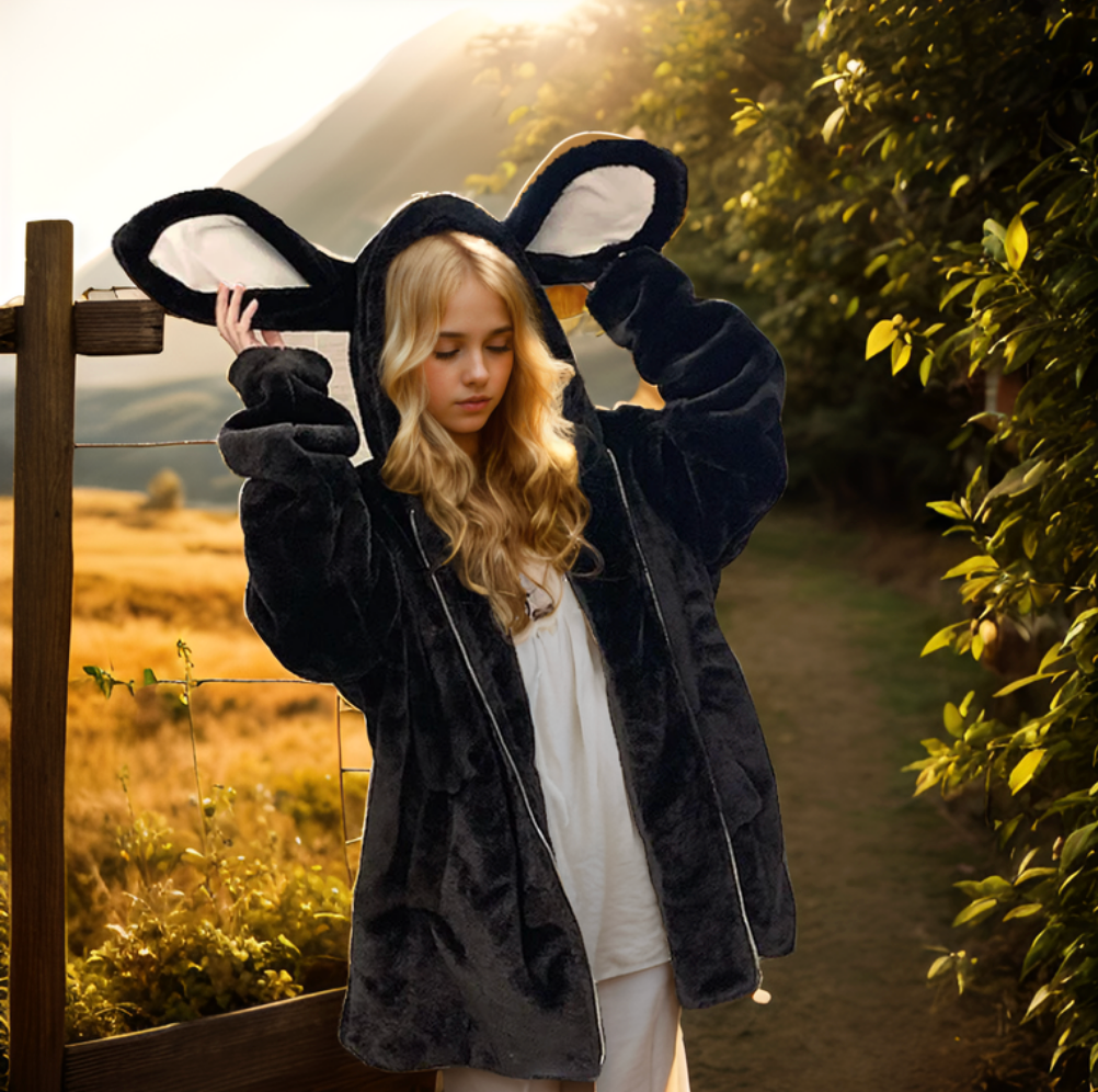 Women Cute Bunny Ear Long Sleeve Fuzzy Fluffy Rabbit Tops Sweatshirt Hoodie Jacket Coats Outerwear Autumn Winter Warm Female New ShopOnlyDeal