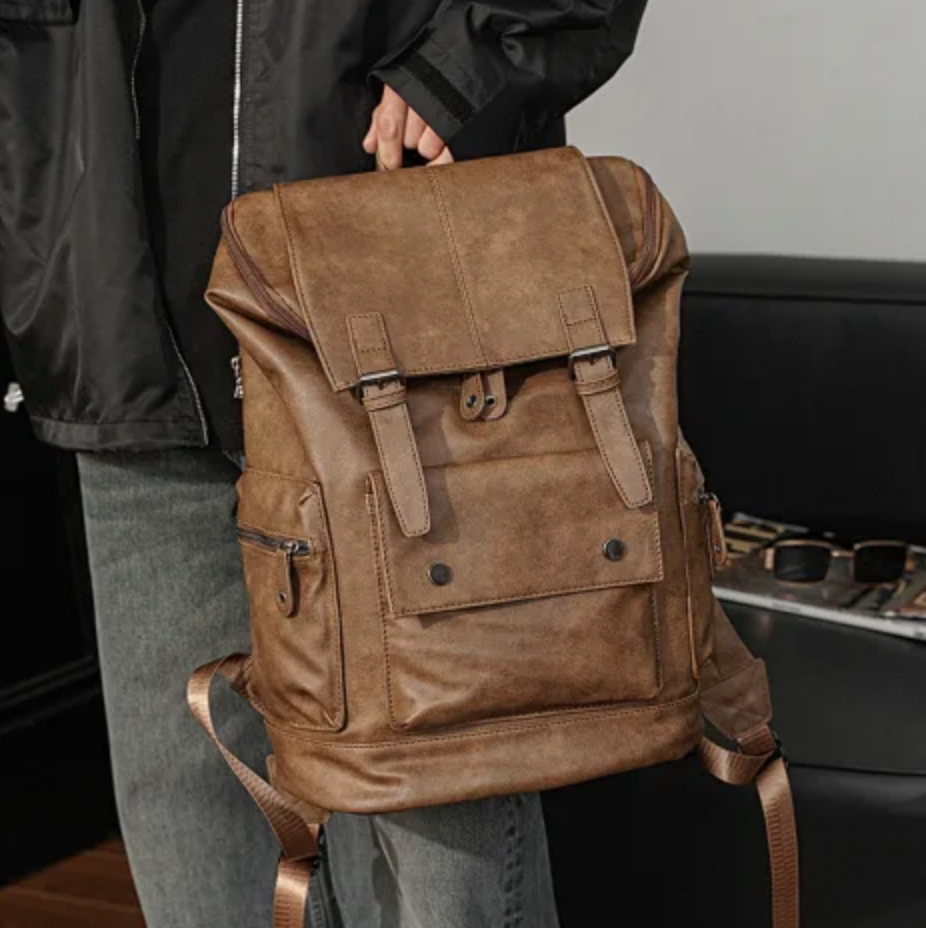 Multifunction Men PU Leather Backpack - Vintage Canvas Backpacks - School Bag - Neutral Portable - Wearproof Travel Bag ShopOnlyDeal