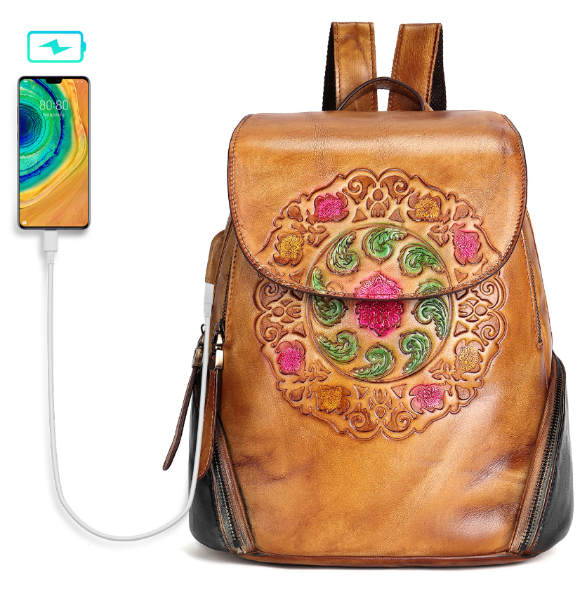 New Women's Genuine Leather Backpack | Ethnic Style Retro Hand-Rubbed Color | First Layer Cowhide Backpack