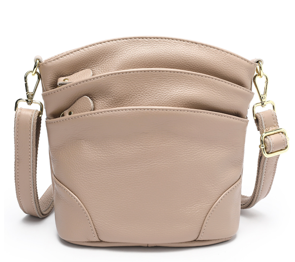 New Genuine Leather Ladies' Bucket Bag | First Layer Cowhide Shoulder & Messenger Bag | Middle-Aged Mother Leisure Bag