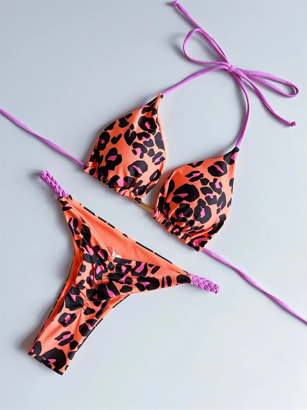 Sexy Micro Bikini 2024 Women Orange Leopard Push Up Padded Thong Swimsuit Female Cut Out Bathing Suit Swimwear Trajes De Baño ShopOnlyDeal