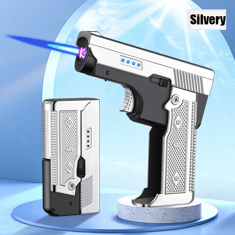 New Windproof Gas-Electric Plasma Type C USB Rechargeable Lighter | Folding Gun Butane Torch | Turbo Jet Flame Cigar Lighter | Men's Gift ShopOnlyDeal