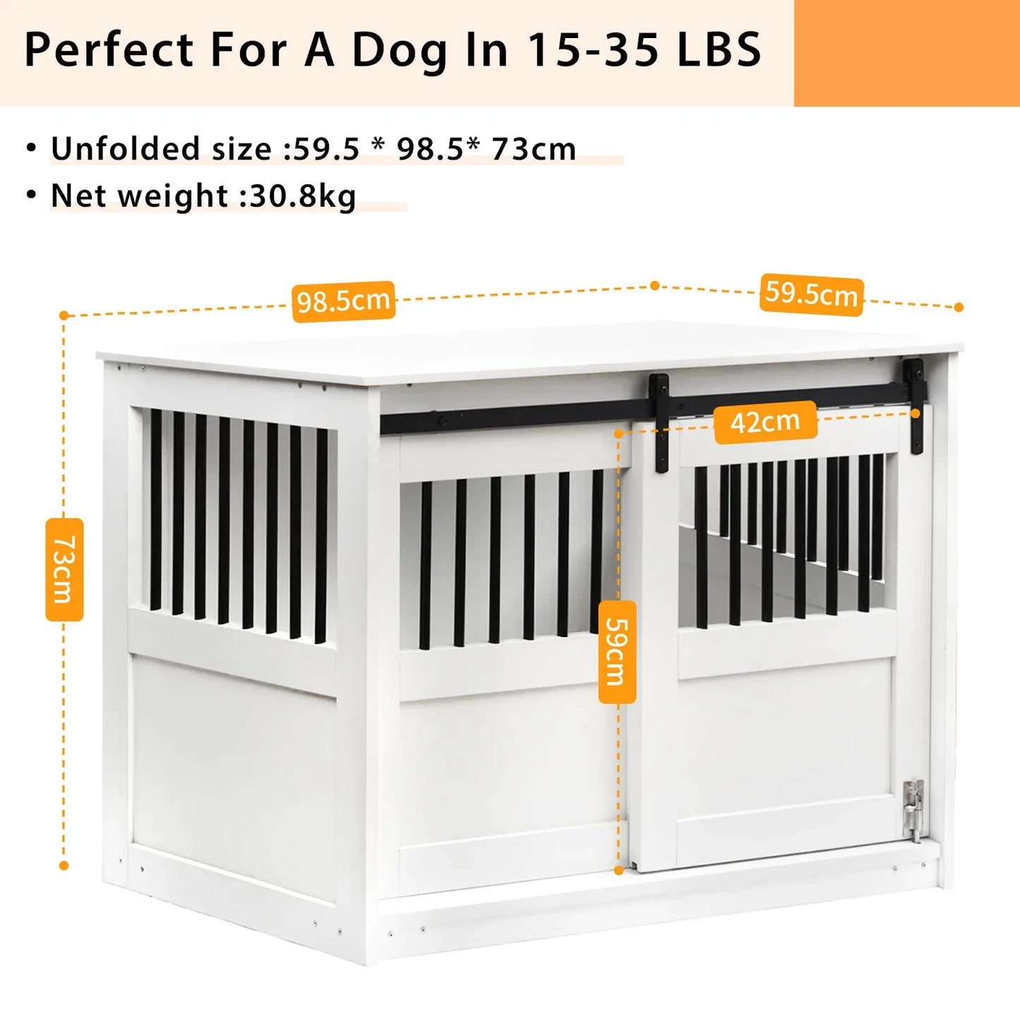 Dog Crate Furniture Large Dog Barn Door Puppy Kennel Thickened Farmhouse Top Metal Bars White Decorative Modern Dog Crate ShopOnlyDeal