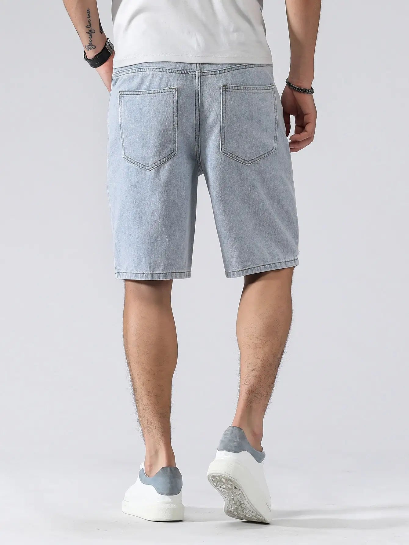 Men Summer Stretchy Denim Shorts Jeans For Men Streetwear Letter Ripped Knee length Baggy Comfort Cargo Casual Shorts Pants Jean ShopOnlyDeal